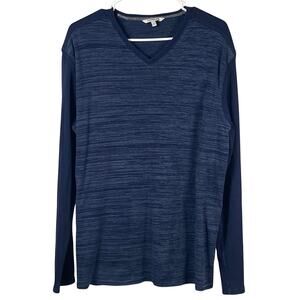 Calvin Klein Jeans Sweater Mens Size XL V-Neck Navy Heather Long Sleeve Logo